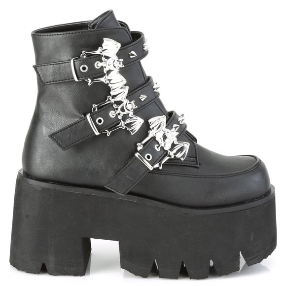 Gothic Bat Chunky High Heel Platform Ankle Boots - Picture 1 of 5